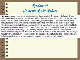 Review of Homework Worksheet