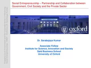 Social Entrepreneurship – Partnership and Collaboration between Government, Civil Society and the Private Sector