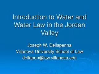 Introduction to Water and Water Law in the Jordan Valley