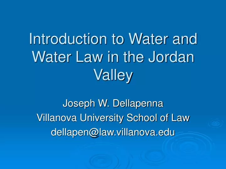 introduction to water and water law in the jordan valley