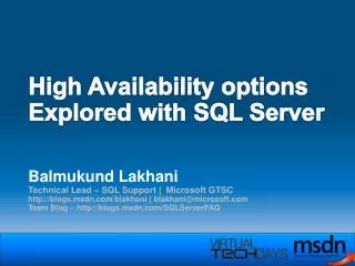 High Availability options Explored with SQL Server