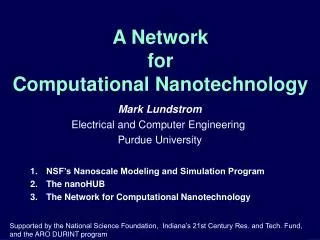 A Network for Computational Nanotechnology