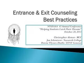 Entrance &amp; Exit Counseling Best Practices