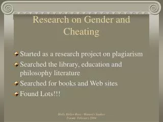 Research on Gender and Cheating