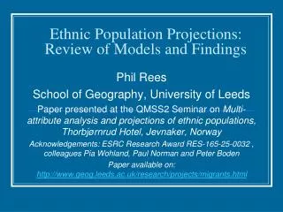 Ethnic Population Projections: Review of Models and Findings