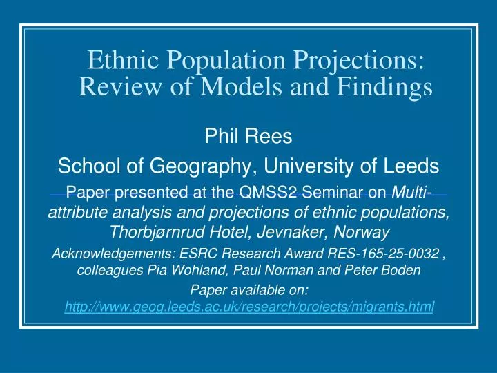 ethnic population projections review of models and findings