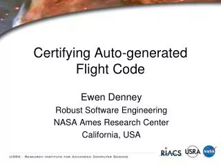 Certifying Auto-generated Flight Code