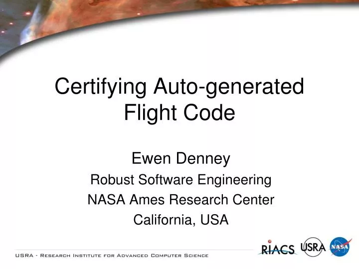 certifying auto generated flight code