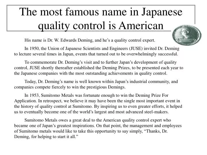 the most famous name in japanese quality control is american