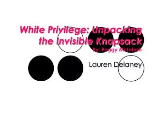 White Privilege: Unpacking the Invisible Knapsack By: Peggy McIntosh