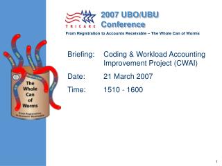 Briefing:	Coding &amp; Workload Accounting Improvement Project (CWAI) Date:	21 March 2007 Time:	1510 - 1600