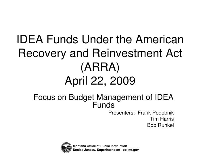 idea funds under the american recovery and reinvestment act arra april 22 2009