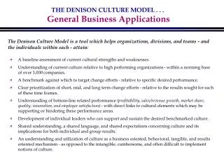 THE DENISON CULTURE MODEL . . . General Business Applications