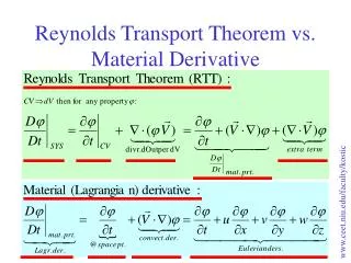 Reynolds Transport Theorem vs. Material Derivative