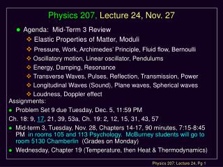 Physics 207, Lecture 24, Nov. 27