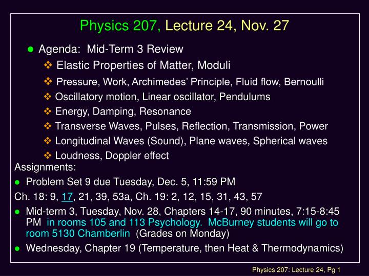 physics 207 lecture 24 nov 27
