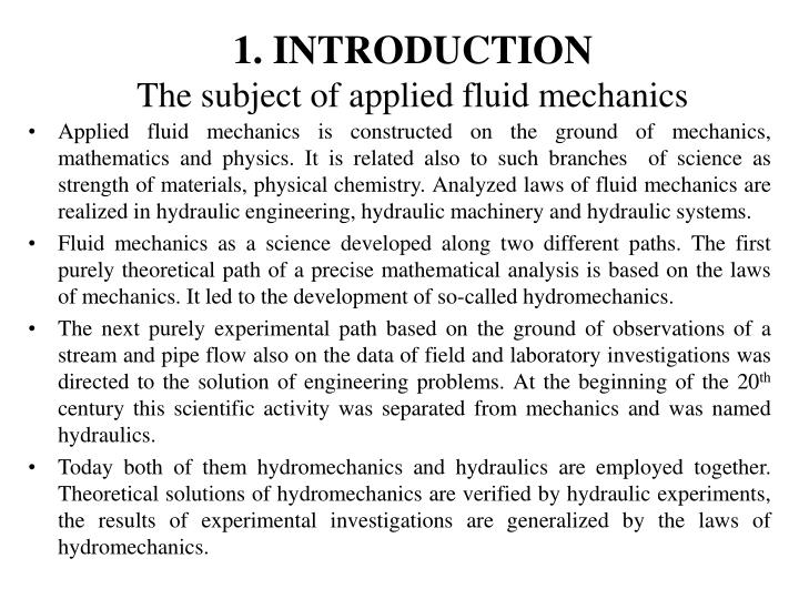 1 introduction the subject of applied fluid mechanics