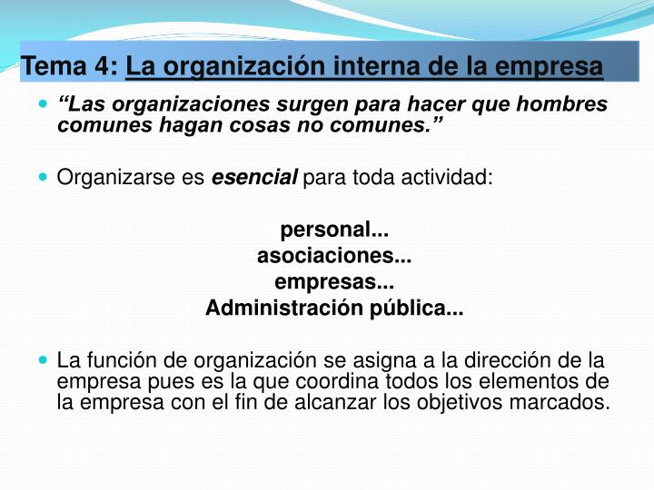 tema 4 la organizaci n interna de la empresa