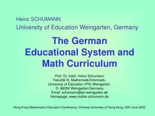 The German Educational System and Math Curriculum