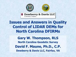 Issues and Answers in Quality Control of LIDAR DEMs for North Carolina DFIRMs