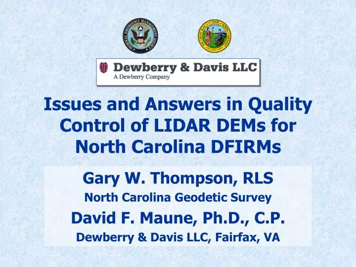 issues and answers in quality control of lidar dems for north carolina dfirms
