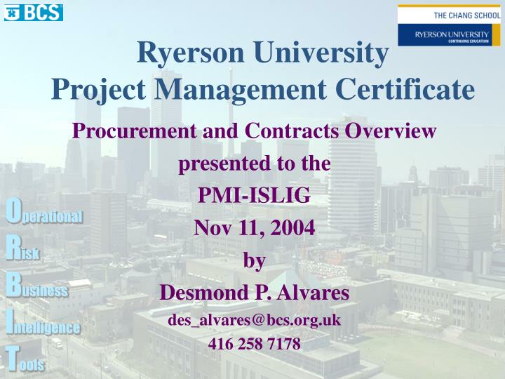 ryerson university project management certificate