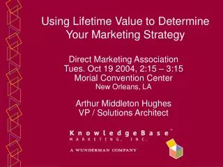 Direct Marketing Association Tues. Oct 19 2004, 2:15 – 3:15 Morial Convention Center New Orleans, LA Arthur Middleton H