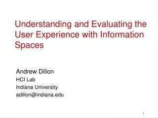 Understanding and Evaluating the User Experience with Information Spaces