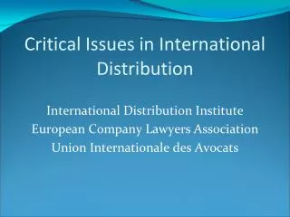 Critical Issues in International Distribution