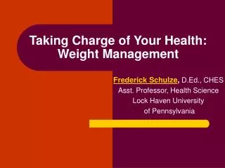 Taking Charge of Your Health: Weight Management