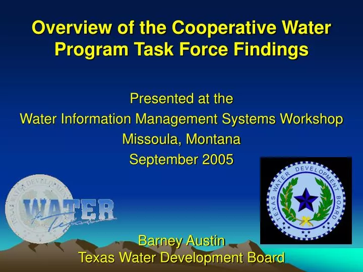 overview of the cooperative water program task force findings