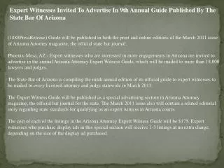 Expert Witnesses Invited To Advertise In 9th Annual Guide Pu