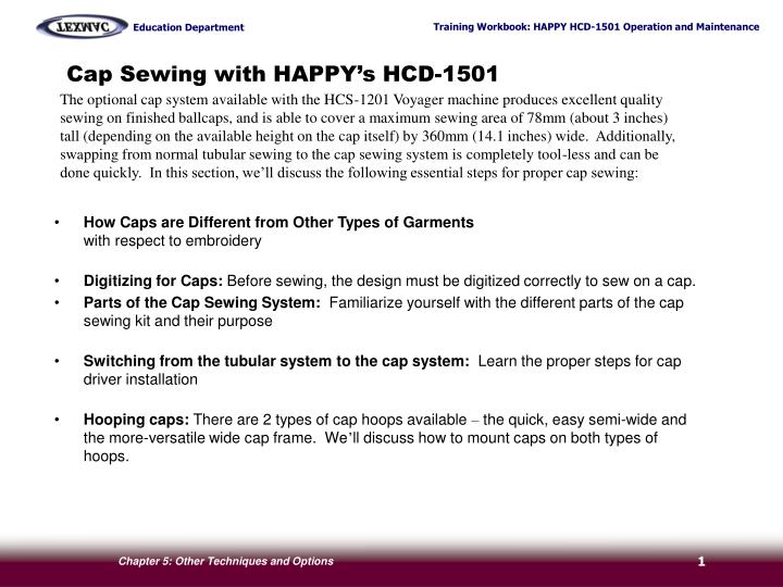 cap sewing with happy s hcd 1501