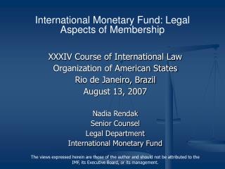 XXXIV Course of International Law Organization of American States Rio de Janeiro, Brazil August 13, 2007 Nadia Rendak S