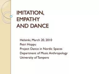 IMITATION, EMPATHY AND DANCE