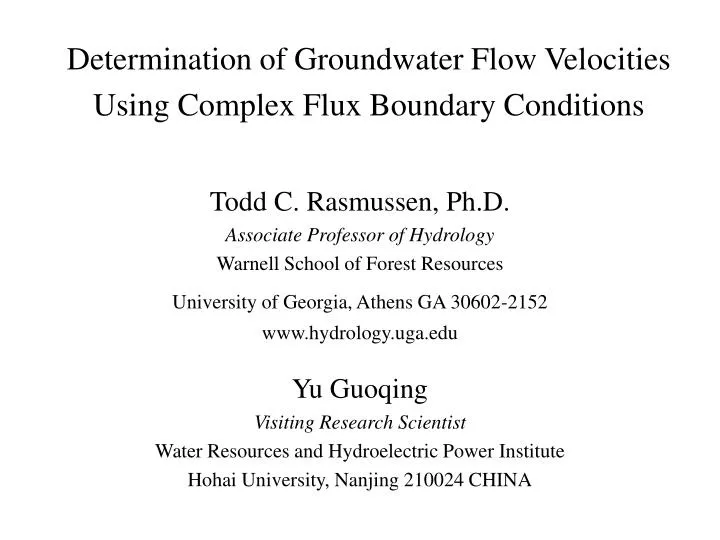 determination of groundwater flow velocities using complex flux boundary conditions