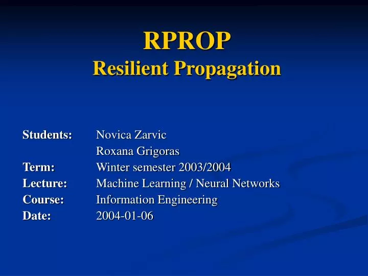 rprop resilient propagation