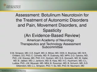 Assessment: Botulinum Neurotoxin for the Treatment of Autonomic Disorders and Pain, Movement Disorders, and Spasticity