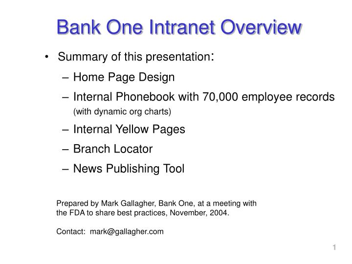 bank one intranet overview