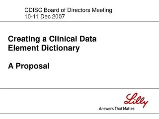 Creating a Clinical Data Element Dictionary A Proposal