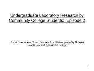 Undergraduate Laboratory Research by Community College Students: Episode 2