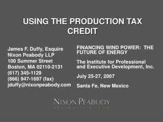 USING THE PRODUCTION TAX CREDIT