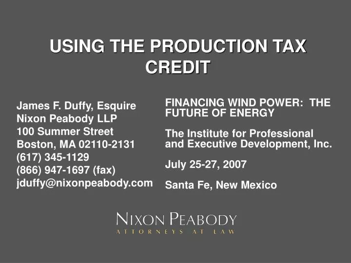 using the production tax credit