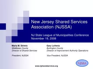 New Jersey Shared Services Association (NJSSA) NJ State League of Municipalities Conference November 19, 2008