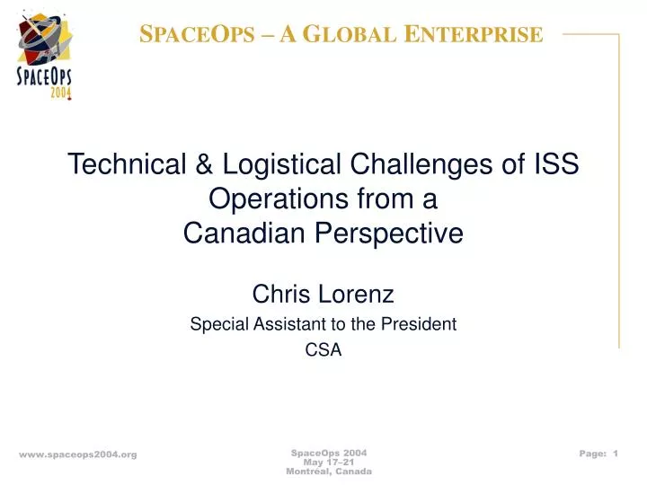 technical logistical challenges of iss operations from a canadian perspective
