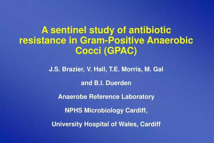 a sentinel study of antibiotic resistance in gram positive anaerobic cocci gpac