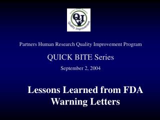 Lessons Learned from FDA Warning Letters