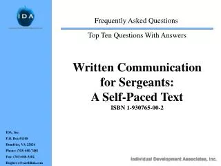 Written Communication for Sergeants: A Self-Paced Text ISBN 1-930765-00-2