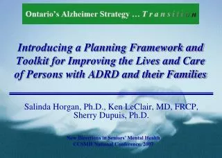 Introducing a Planning Framework and Toolkit for Improving the Lives and Care of Persons with ADRD and their Families