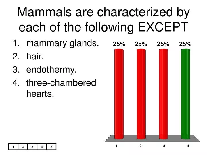 mammals are characterized by each of the following except